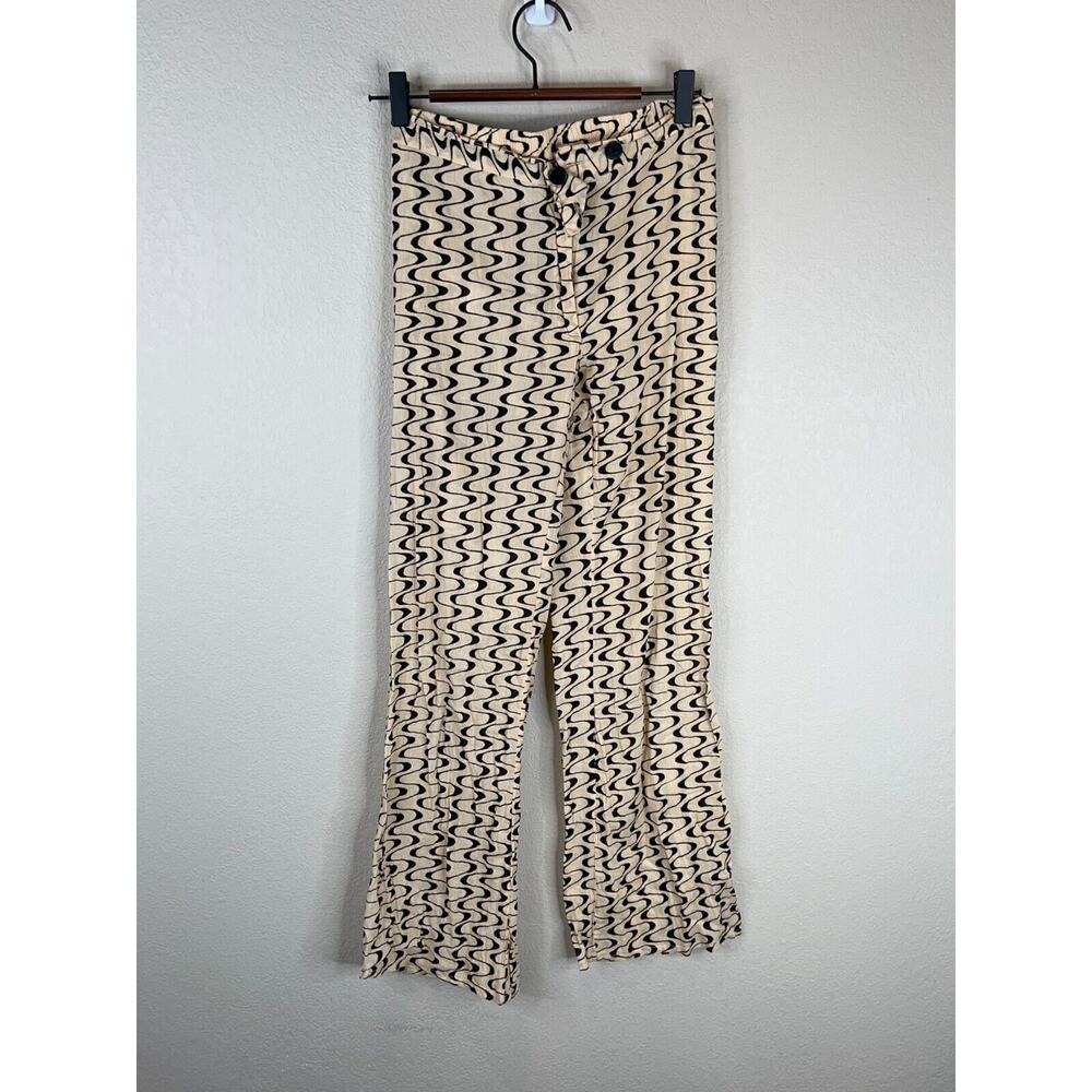 Gimaguas Womens Disco Pants XS 26 Tan Black Waves Flared High-Wasted Trouser‎
